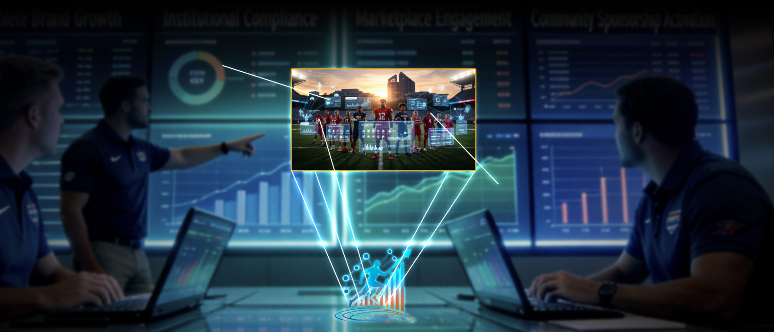 AROI illustrated image showing institutional NIL strategy model for athletic departments